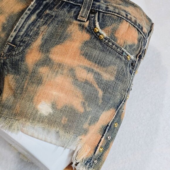 7 For All Mankind Designer Denim Cutoff Shorts – Blue Raw Hem Mid Rise Sz 25 - Picture 5 of 14